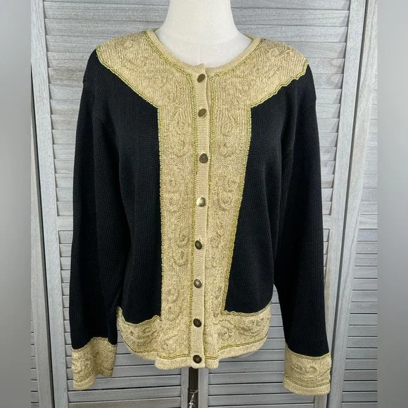 Dress Barn | Sweaters | Dress Barn Vintage 8s Cardigan Sweater Black Gold  Beadedlarge | Poshmark